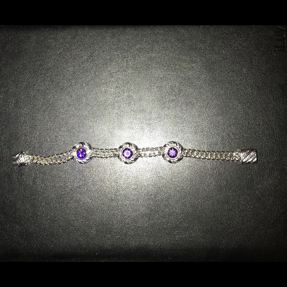 Sterling Silver Bracelet W/Purple Stones